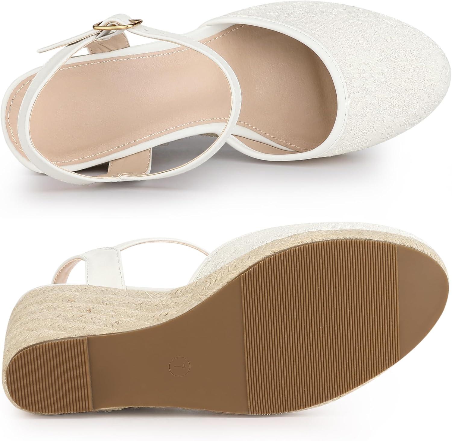 imageAllegra K Womens Closed Toe Platform Espadrilles Lace Wedge Heel SandalsIvory