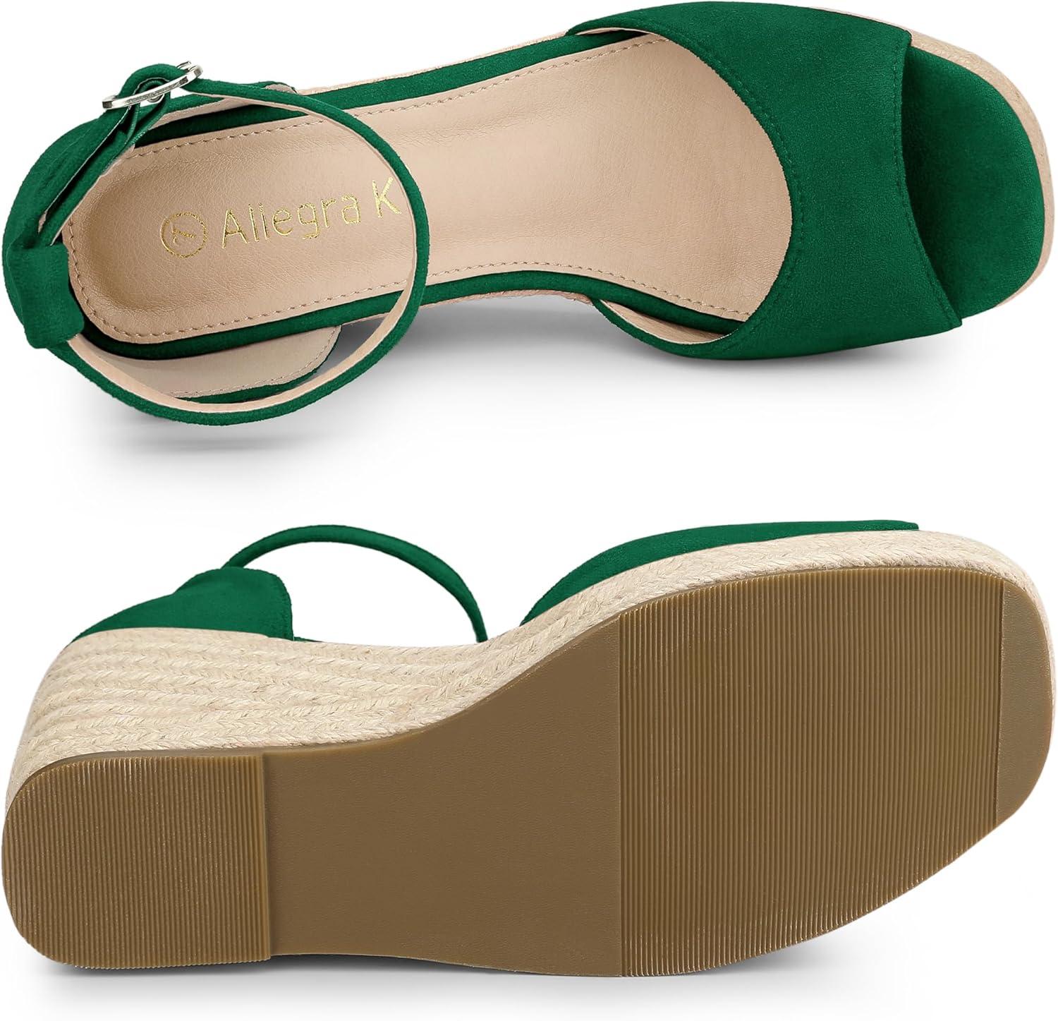 imageAllegra K Womens Espadrille Platform Ankle Strap Wedge Heel SandalsDark Green