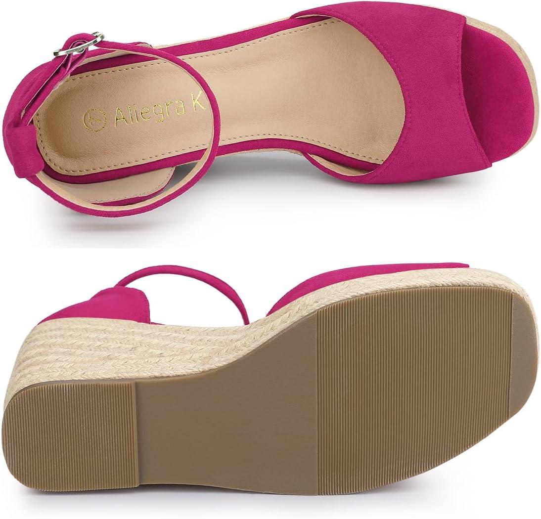 imageAllegra K Womens Espadrille Platform Ankle Strap Wedge Heel SandalsHot Pink
