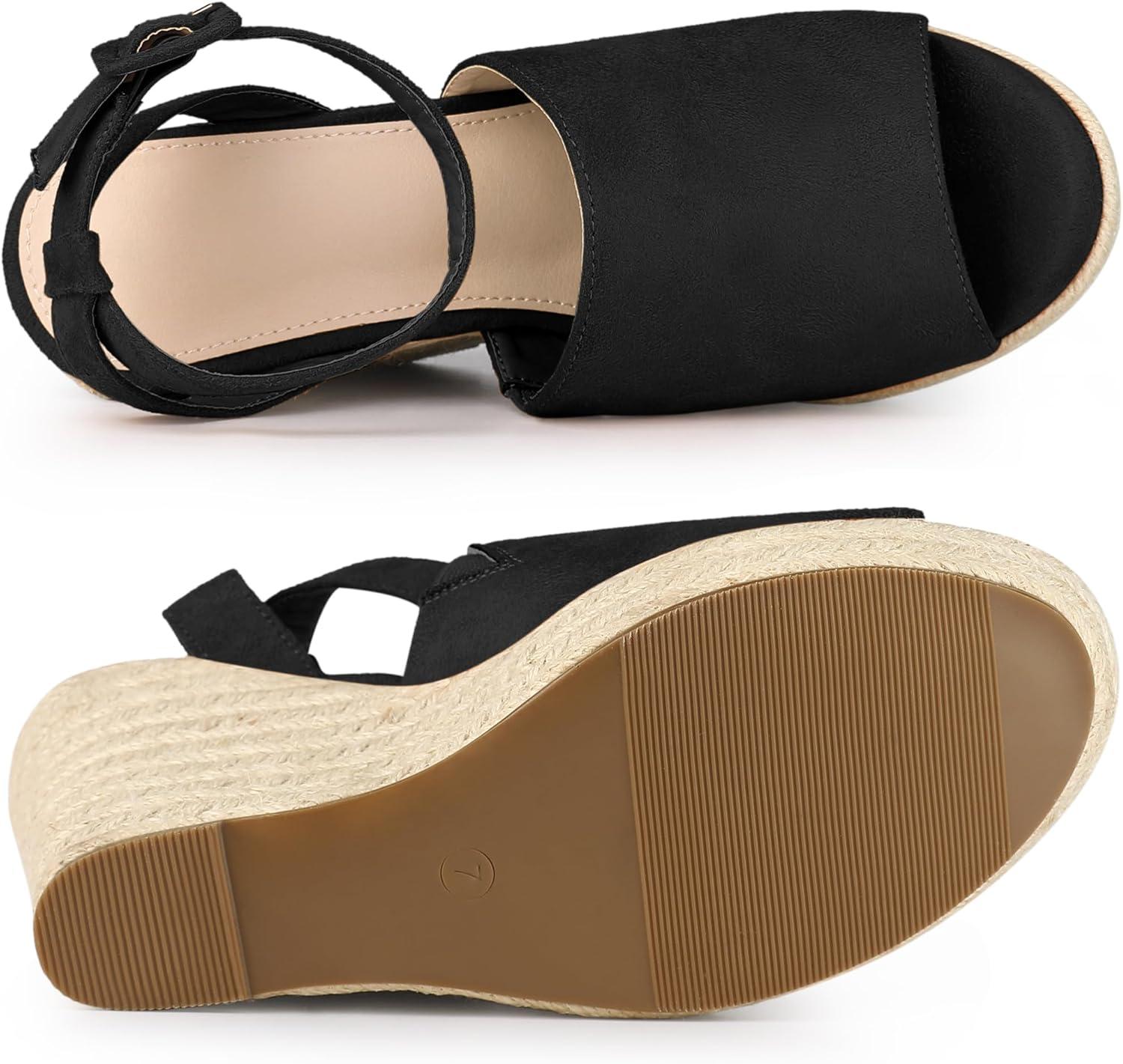 imageAllegra K Womens Espadrille Platform Slingback Wedges Heels SandalsBlack