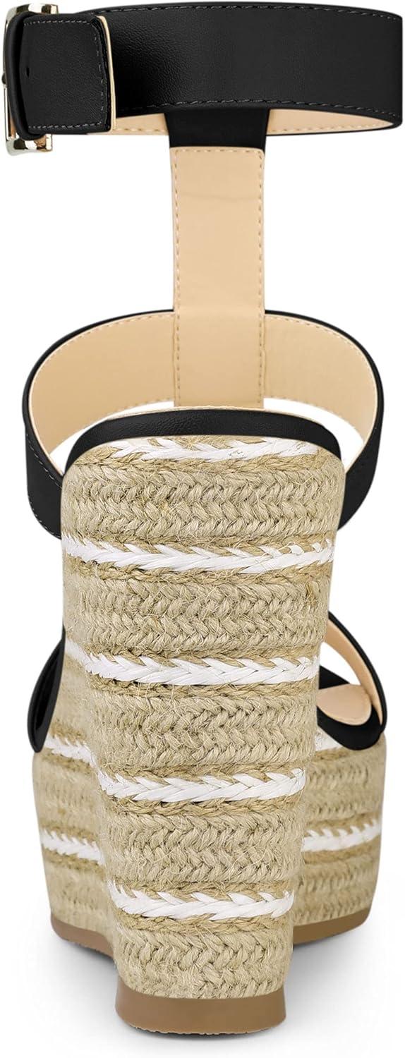 imageAllegra K Womens Espadrille Strappy Platform Wedges SandalsBlack