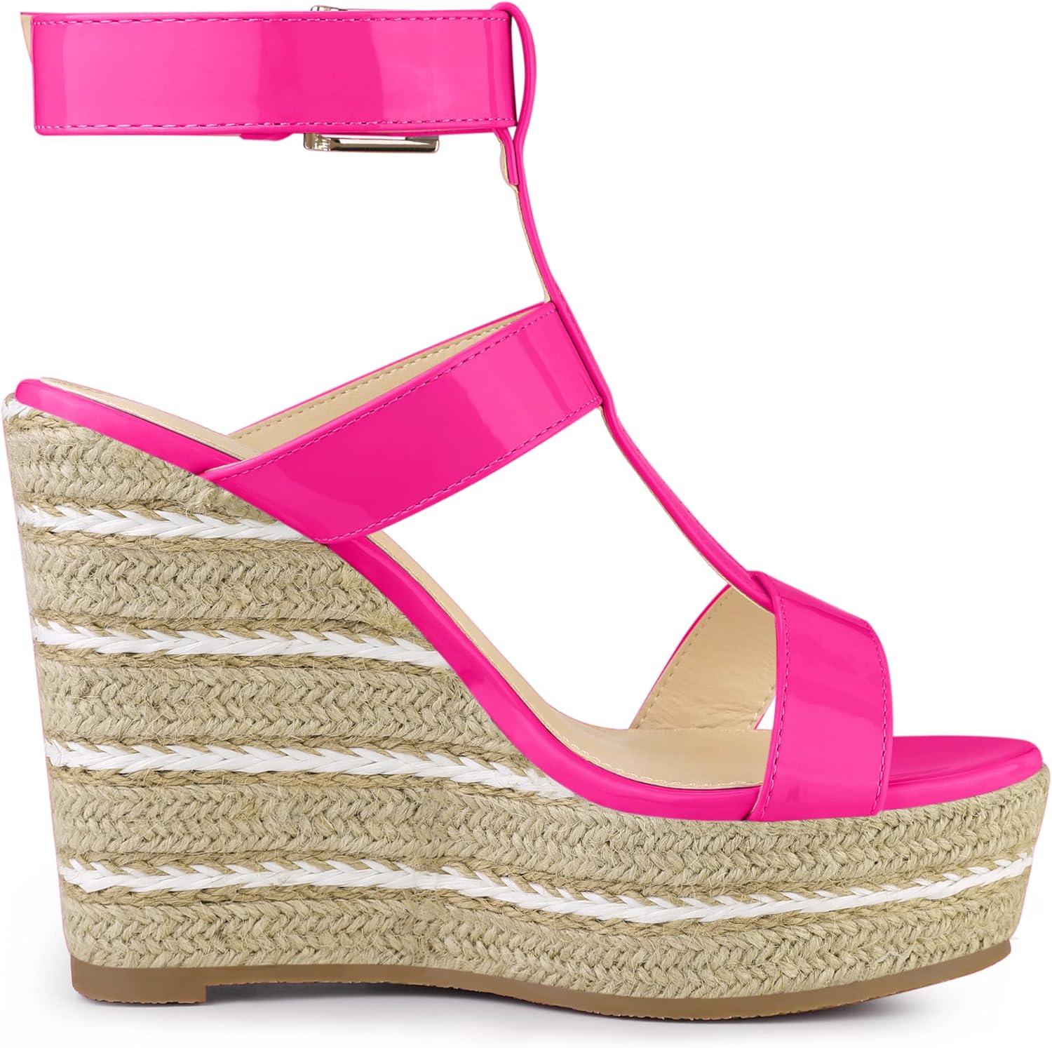 imageAllegra K Womens Espadrille Strappy Platform Wedges SandalsHot Pink