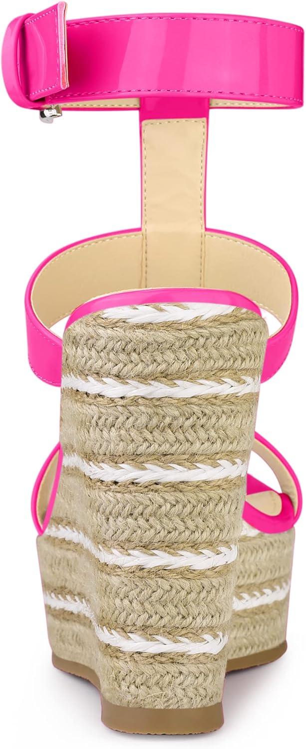 imageAllegra K Womens Espadrille Strappy Platform Wedges SandalsHot Pink