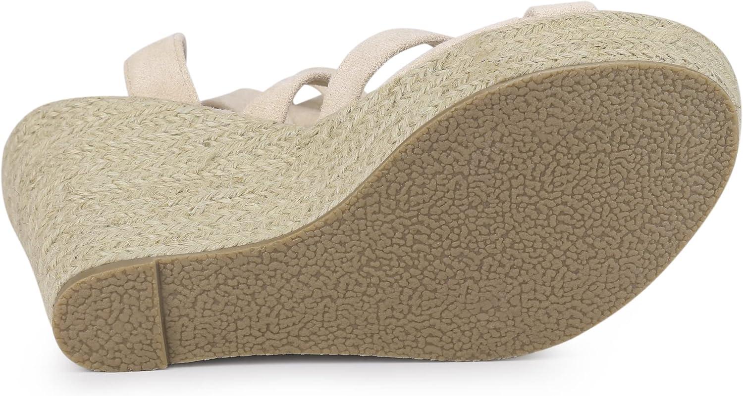 imageAllegra K Womens Espadrilles Platform Heels Lace Up Wedge SandalsBeige