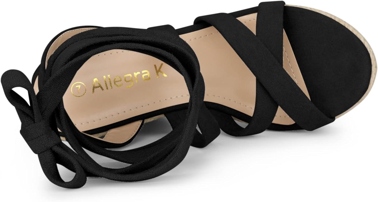 imageAllegra K Womens Espadrilles Platform Heels Lace Up Wedge SandalsBlack