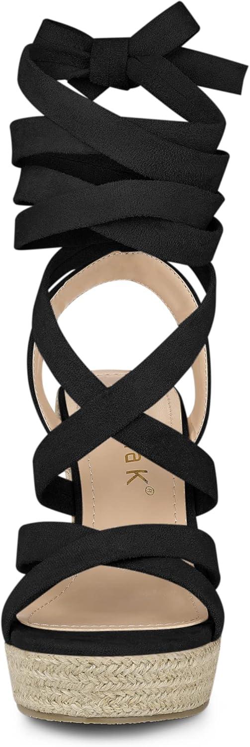 imageAllegra K Womens Espadrilles Platform Heels Lace Up Wedge SandalsBlack