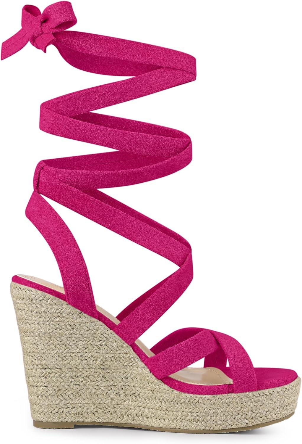 imageAllegra K Womens Espadrilles Platform Heels Lace Up Wedge SandalsHot Pink