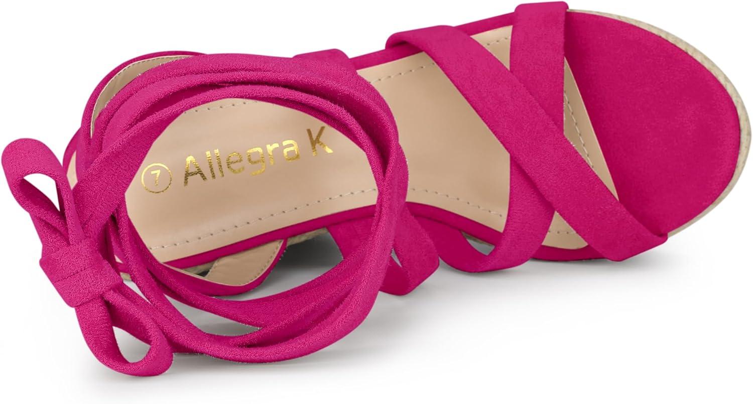 imageAllegra K Womens Espadrilles Platform Heels Lace Up Wedge SandalsHot Pink