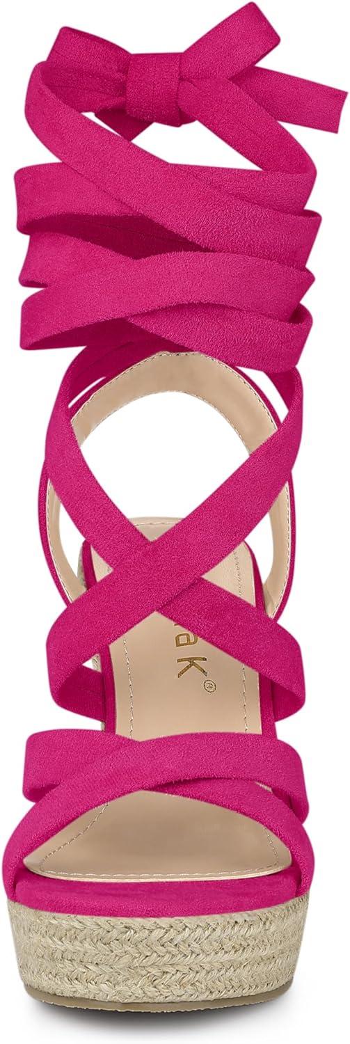 imageAllegra K Womens Espadrilles Platform Heels Lace Up Wedge SandalsHot Pink