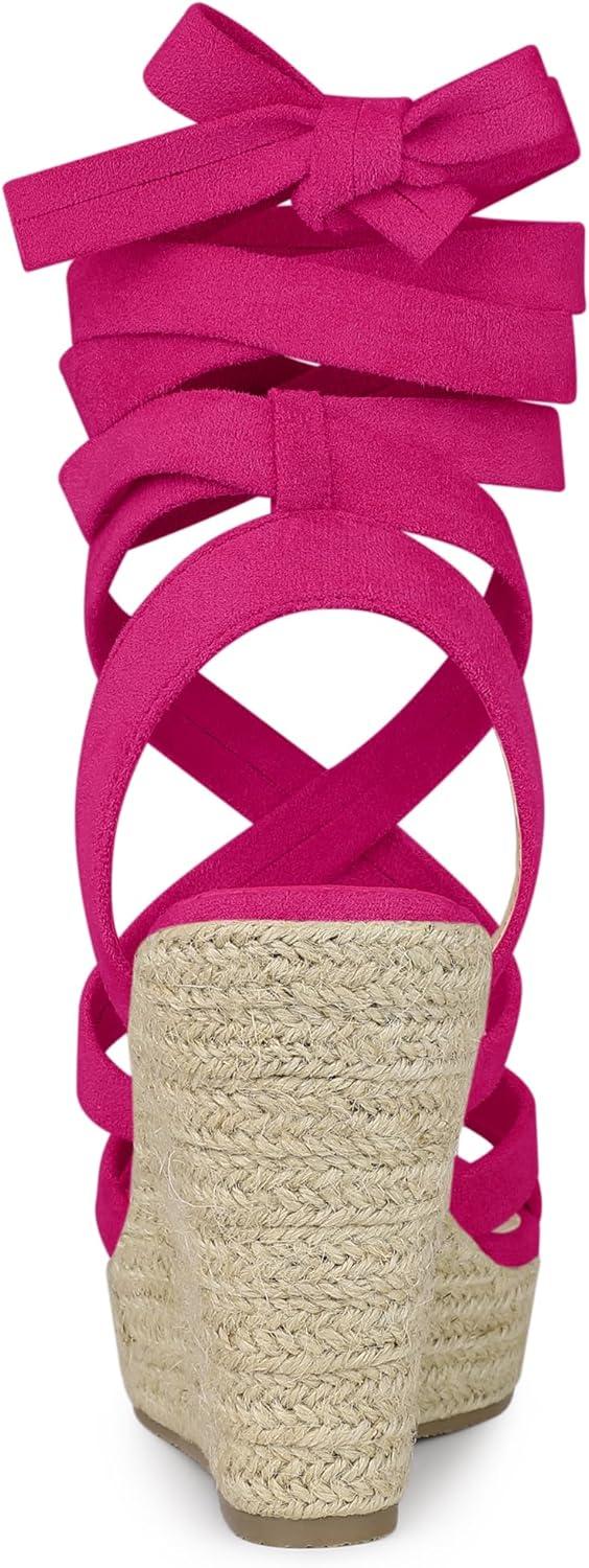 imageAllegra K Womens Espadrilles Platform Heels Lace Up Wedge SandalsHot Pink