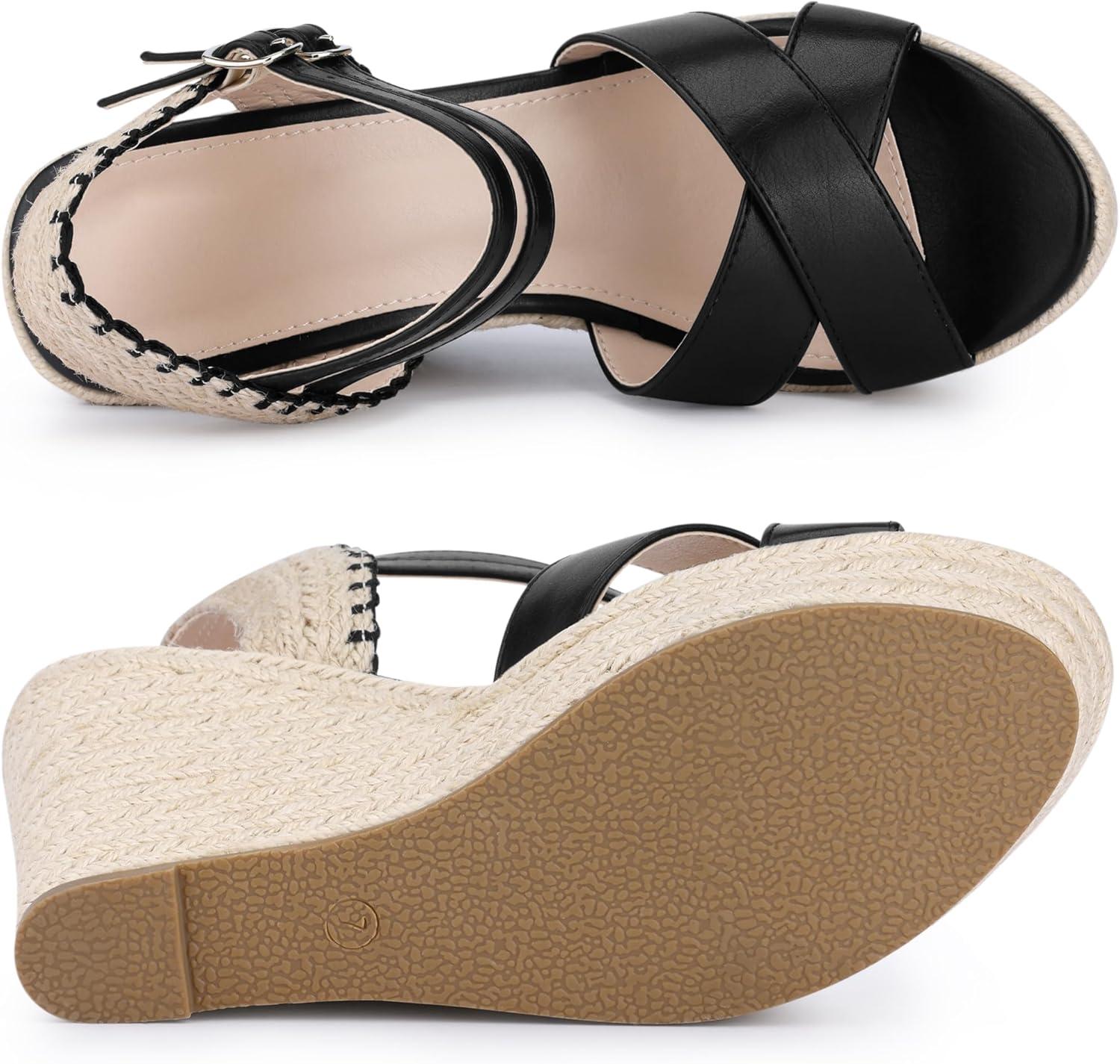 imageAllegra K Womens Espadrilles Platform Wedges Open Toe Wedge Heel SandalsBlack