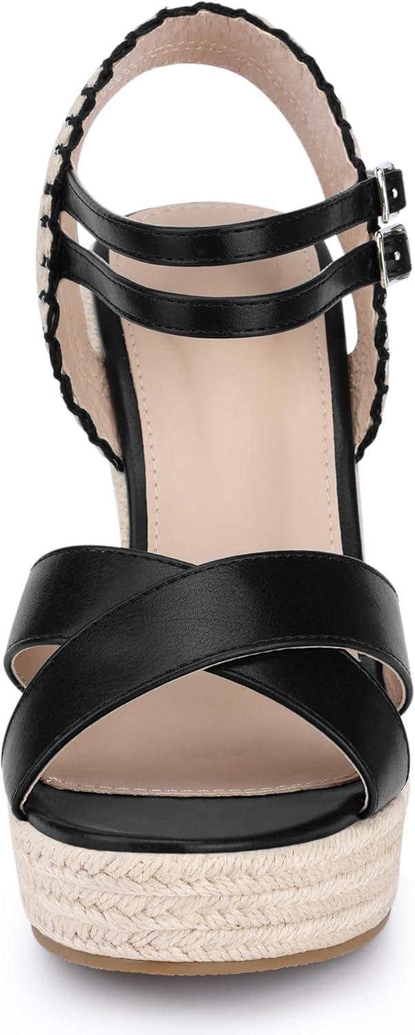 imageAllegra K Womens Espadrilles Platform Wedges Open Toe Wedge Heel SandalsBlack