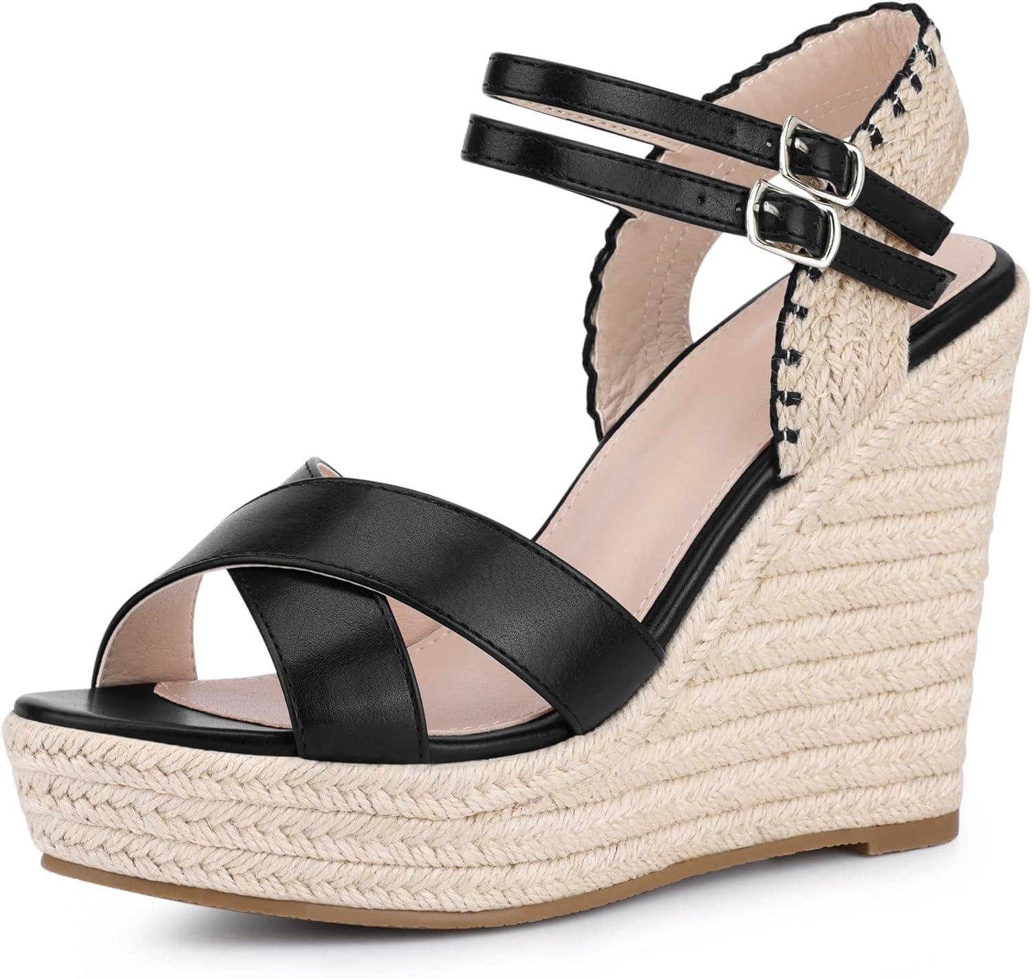 imageAllegra K Womens Espadrilles Platform Wedges Open Toe Wedge Heel SandalsBlack