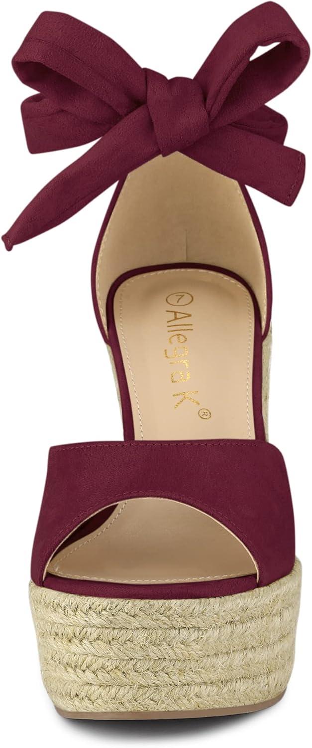 imageAllegra K Womens Espadrilles Tie Up Ankle Strap Wedges Burgundy Sandals 9 M US