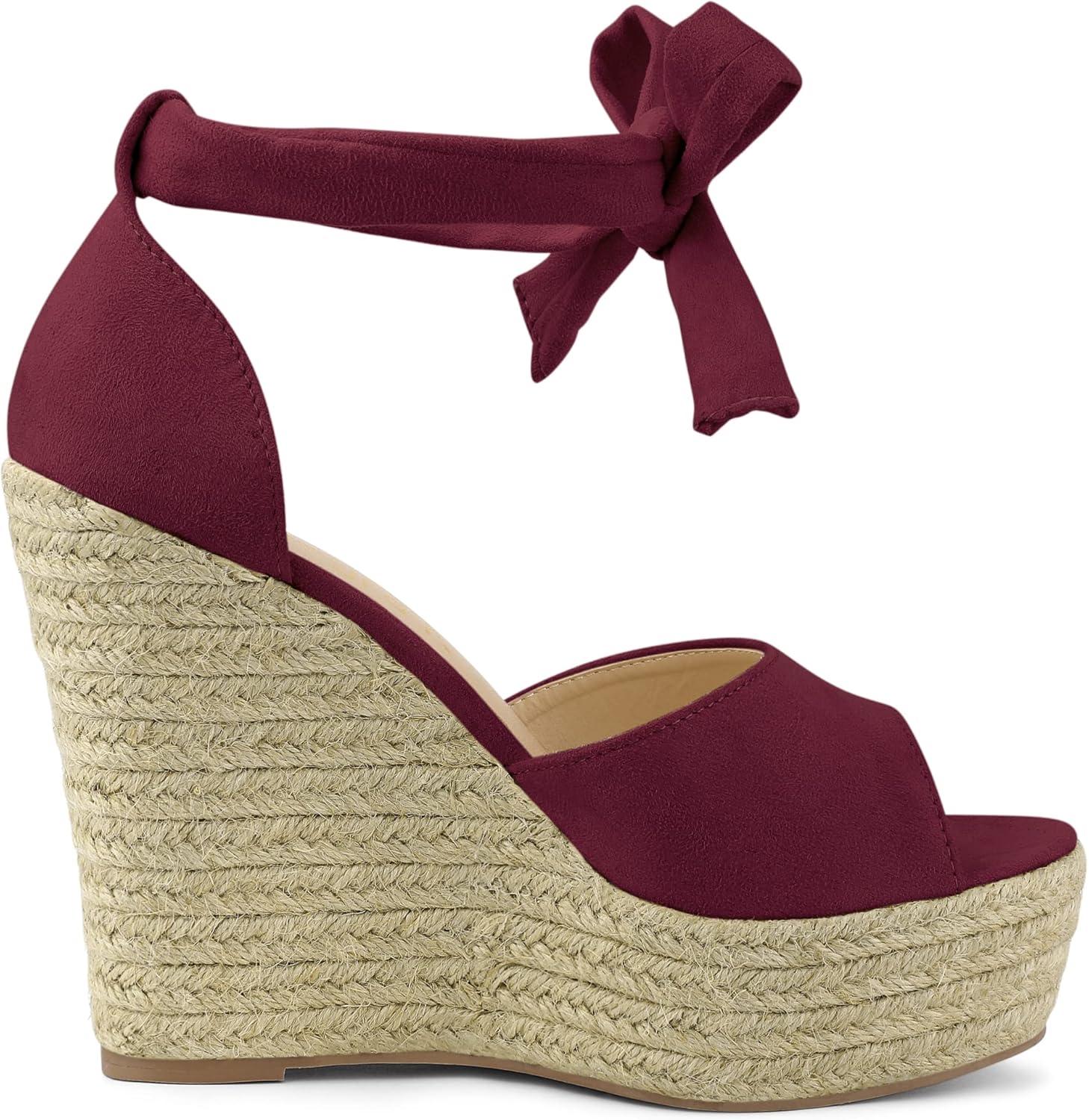 imageAllegra K Womens Espadrilles Tie Up Ankle Strap Wedges Burgundy Sandals 9 M US