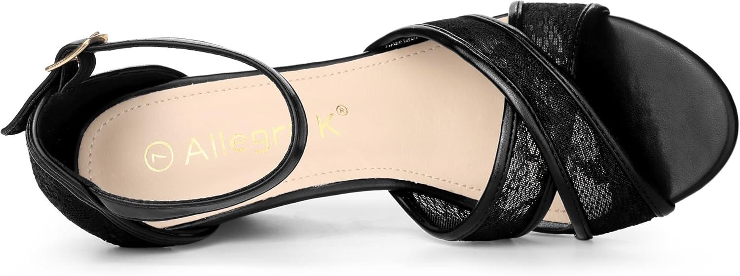 imageAllegra K Womens Floral Lace Mesh Wedges SandalsBlack