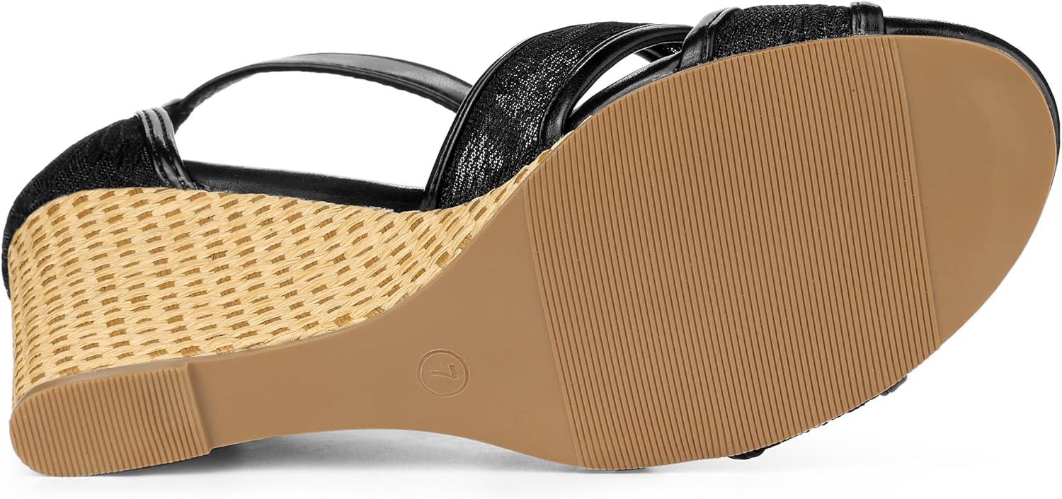 imageAllegra K Womens Floral Lace Mesh Wedges SandalsBlack