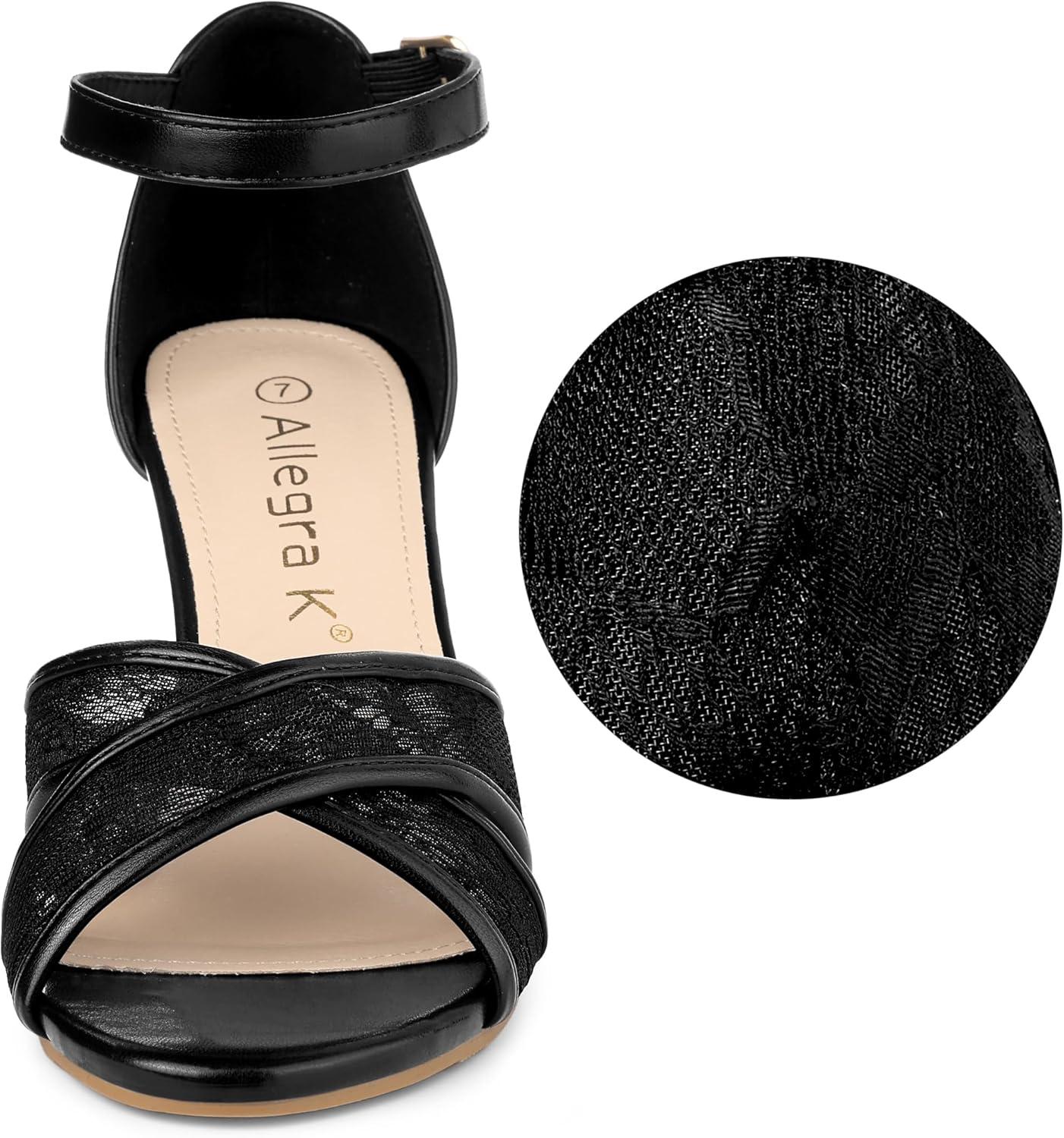 imageAllegra K Womens Floral Lace Mesh Wedges SandalsBlack