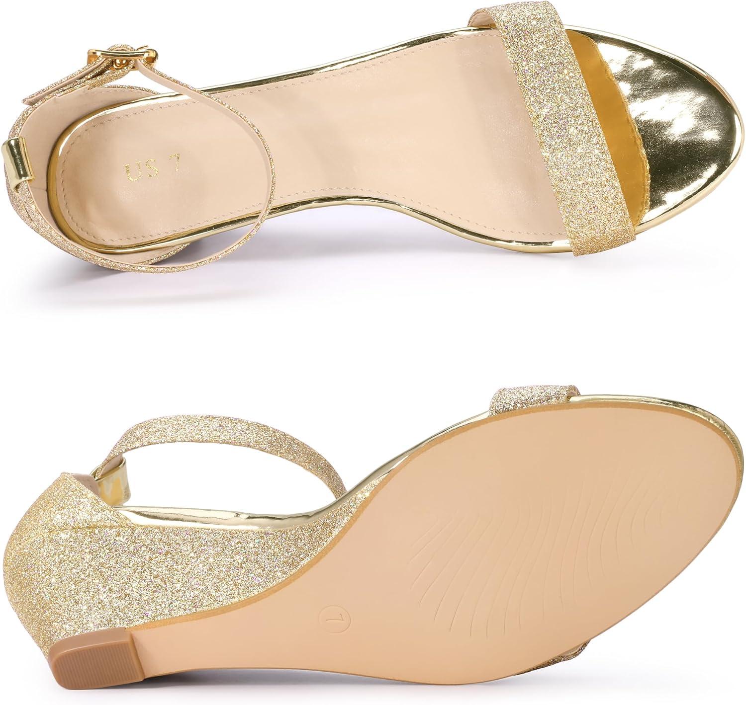 imageAllegra K Womens Glitter Heels Open Toe Wedge Heel SandalsGold