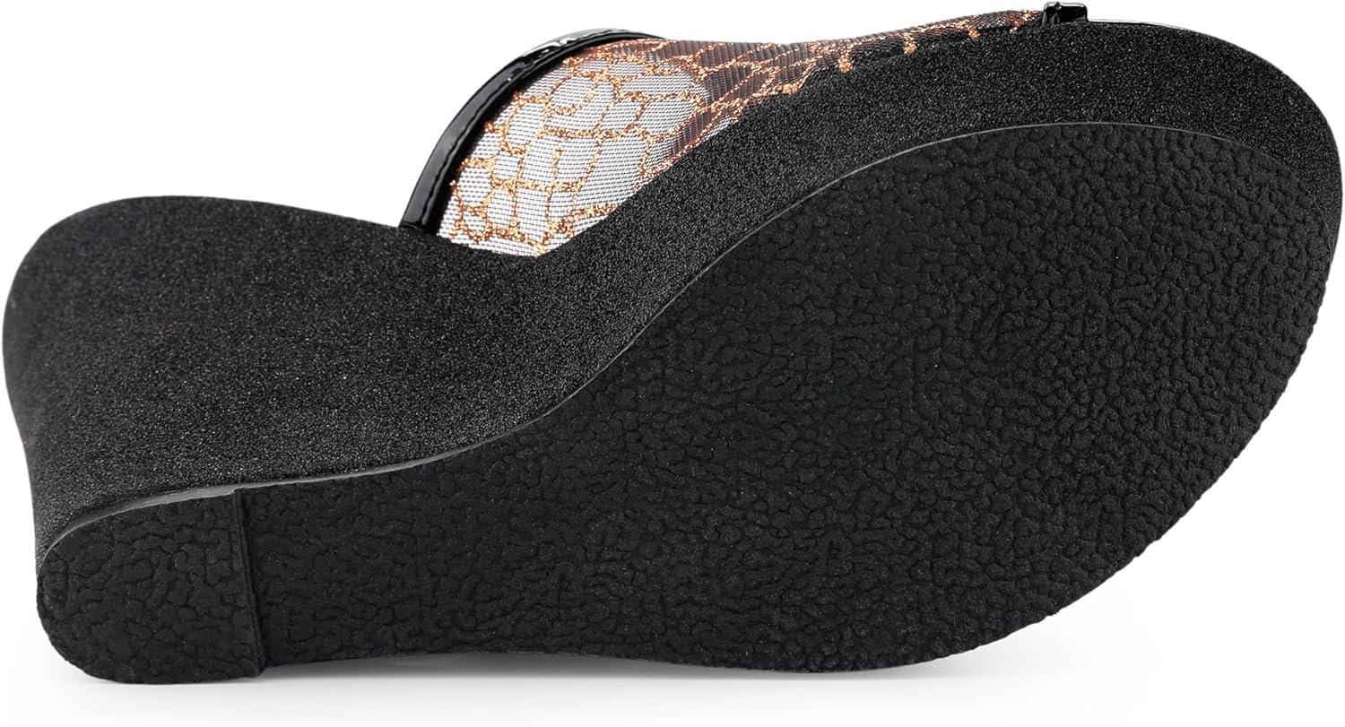 imageAllegra K Womens Glitter Platform Heels Slide Wedge SandalsBlack Gold