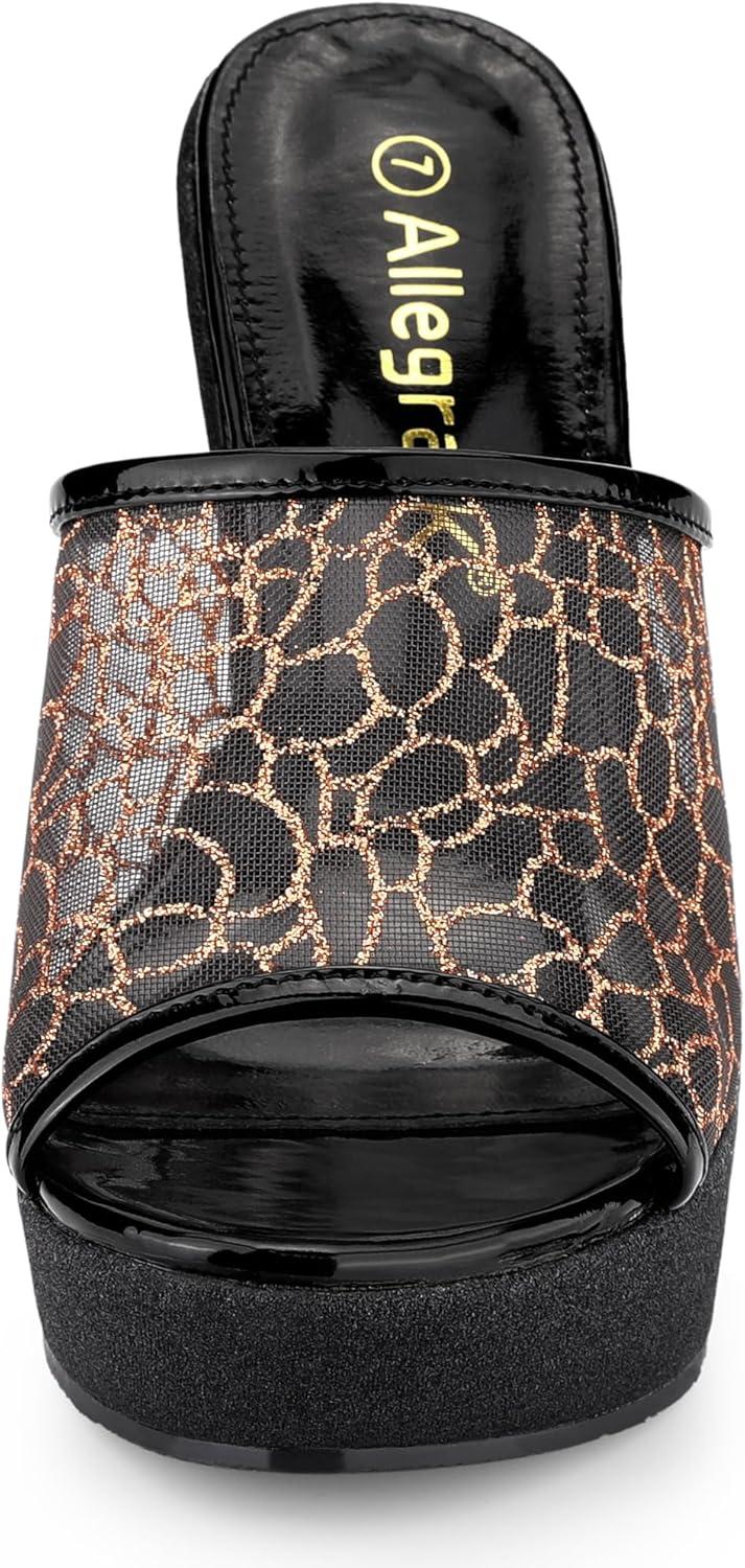 imageAllegra K Womens Glitter Platform Heels Slide Wedge SandalsBlack Gold