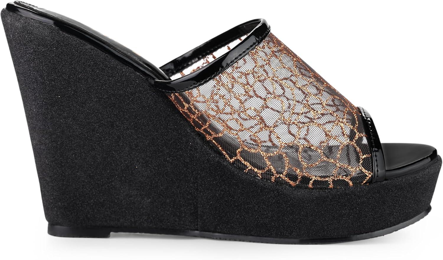 imageAllegra K Womens Glitter Platform Heels Slide Wedge SandalsBlack Gold