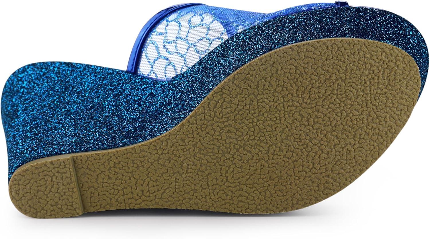imageAllegra K Womens Glitter Platform Heels Slide Wedge SandalsBlue