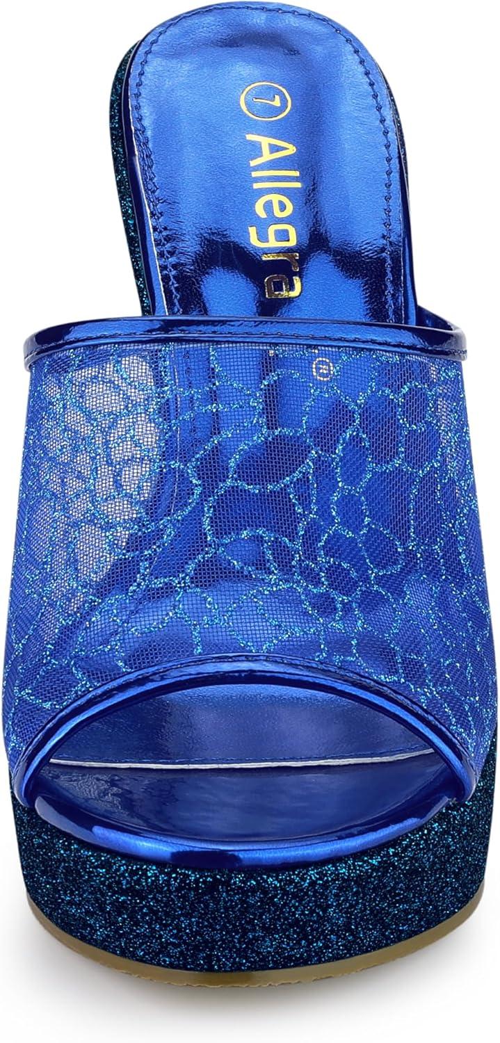 imageAllegra K Womens Glitter Platform Heels Slide Wedge SandalsBlue