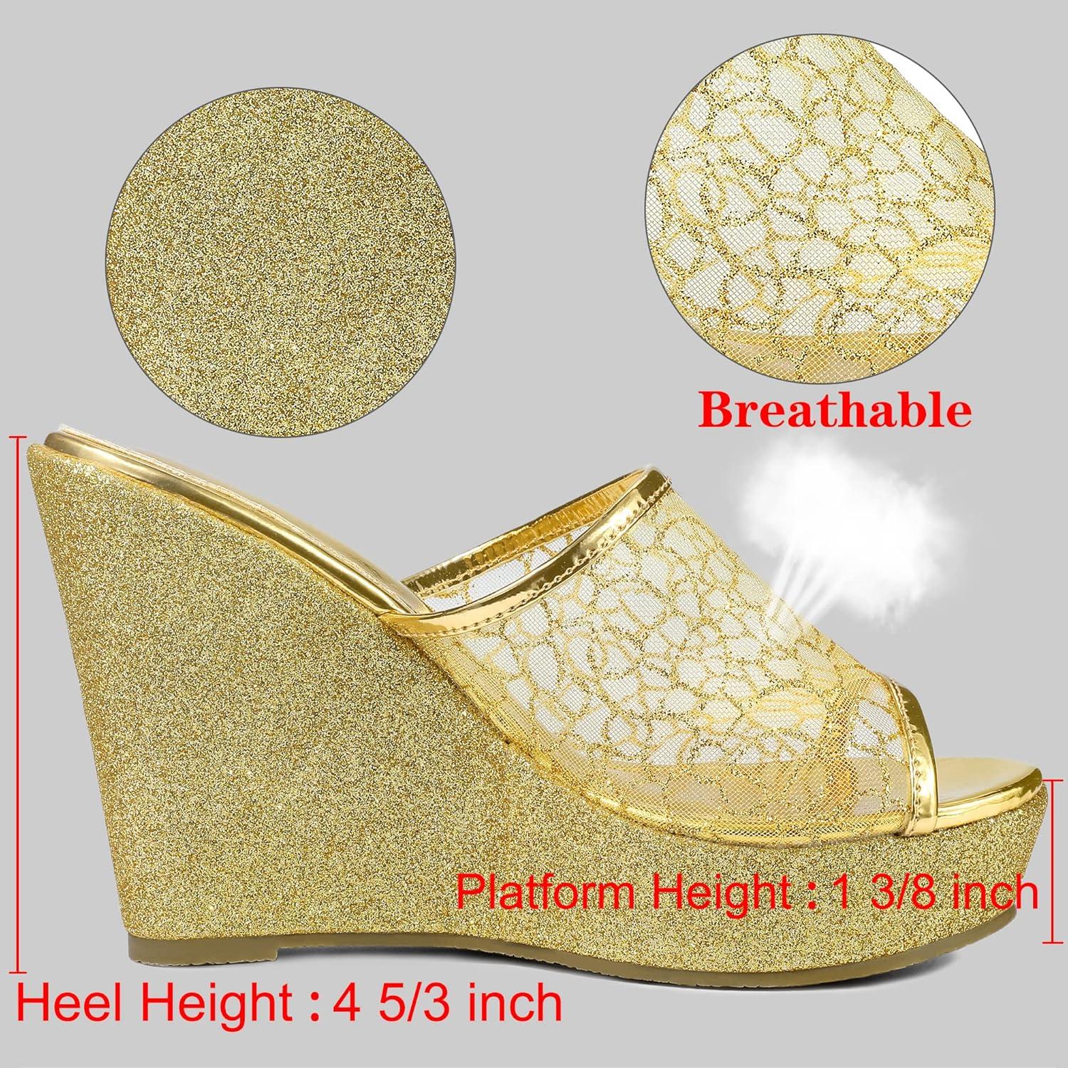 imageAllegra K Womens Glitter Platform Heels Slide Wedge SandalsGold