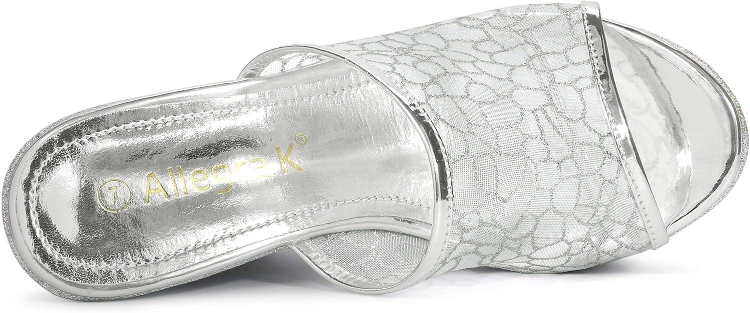 imageAllegra K Womens Glitter Platform Heels Slide Wedge SandalsSilver