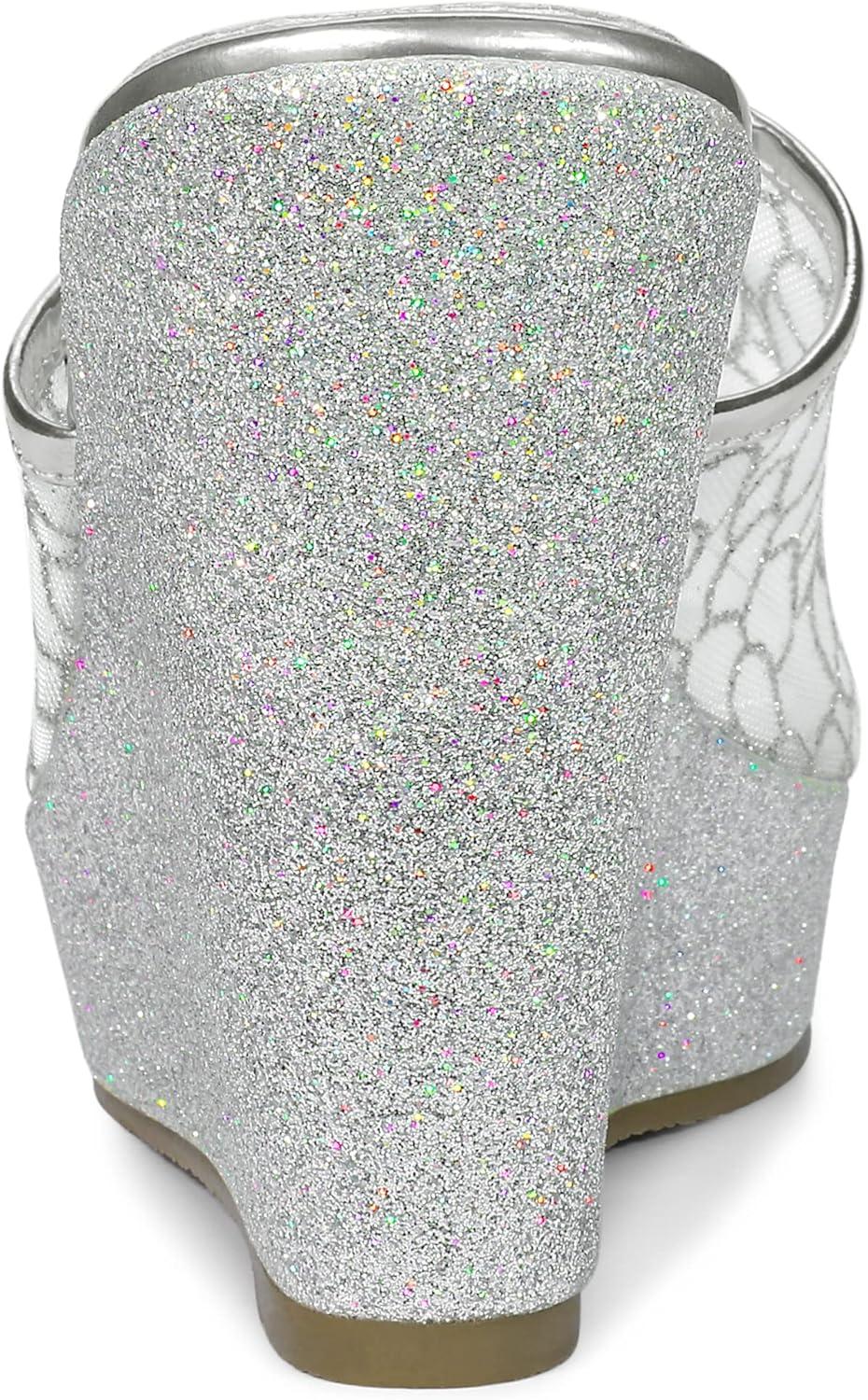 imageAllegra K Womens Glitter Platform Heels Slide Wedge SandalsSilver