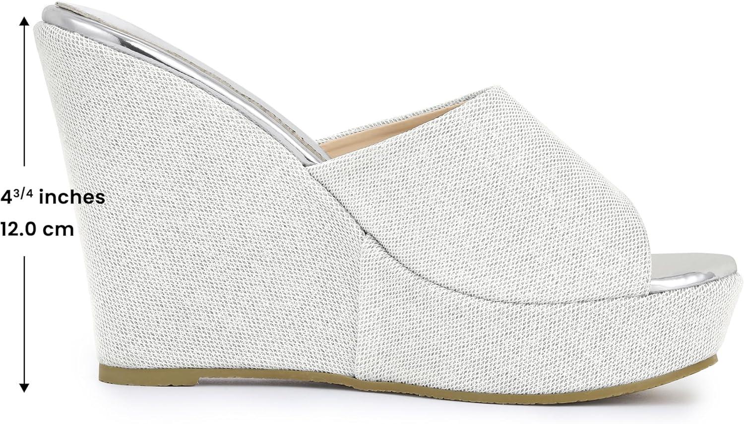 imageAllegra K Womens Glitter Platform Slip on Wedge Heels SandalsWhite Silver