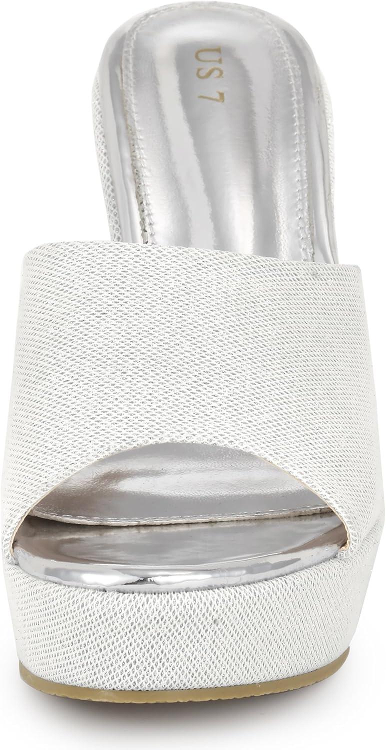 imageAllegra K Womens Glitter Platform Slip on Wedge Heels SandalsWhite Silver