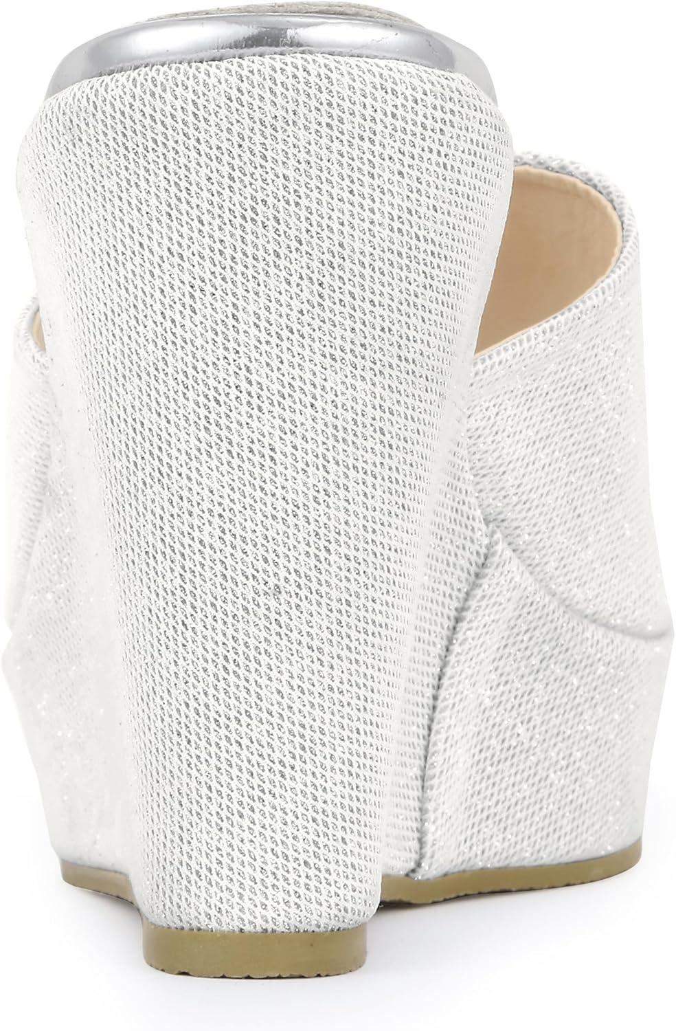 imageAllegra K Womens Glitter Platform Slip on Wedge Heels SandalsWhite Silver