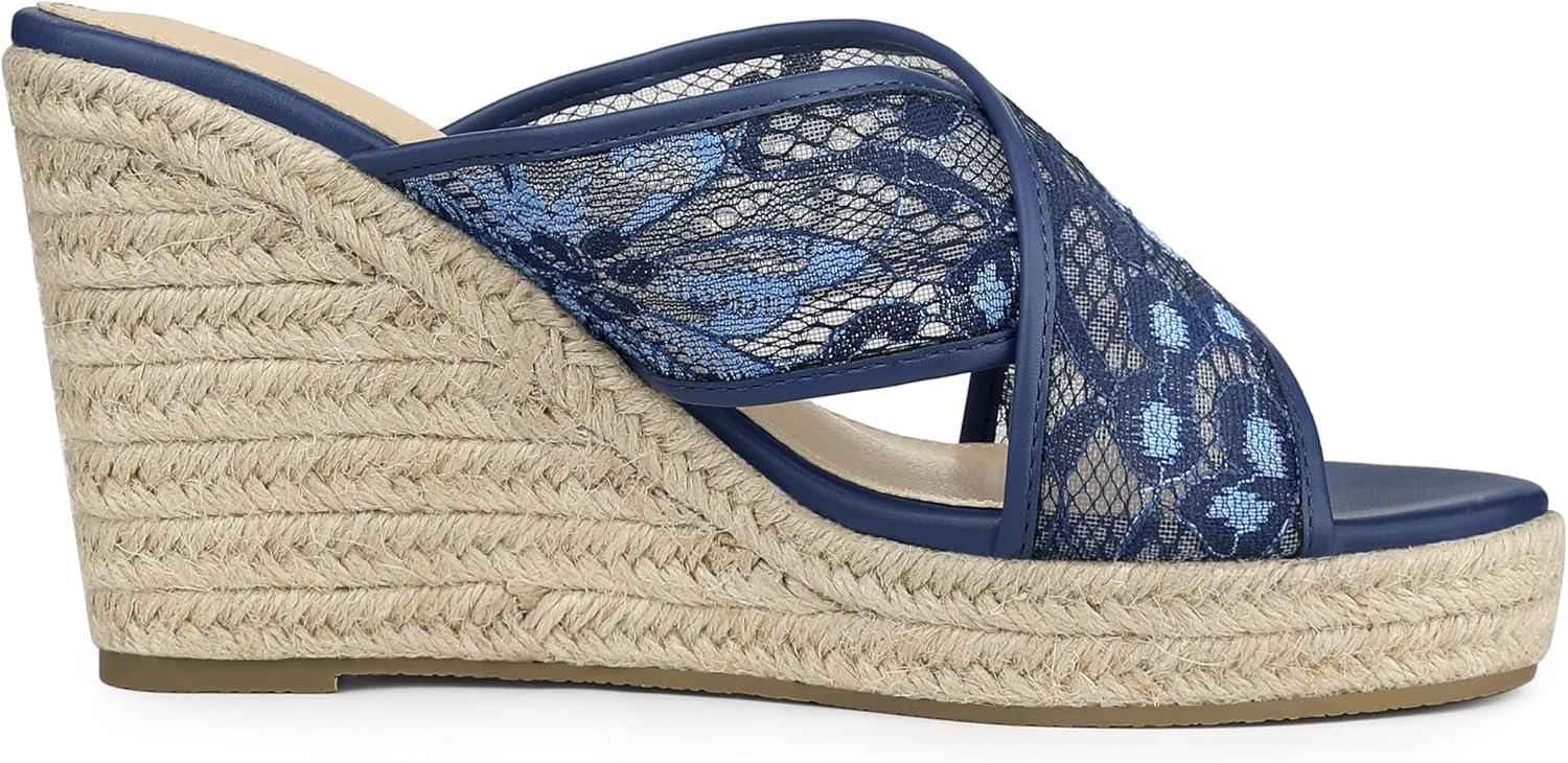 imageAllegra K Womens Lace Crisscross Strap Slide Wedges Wedge Espadrilles SandalsDeep Blue