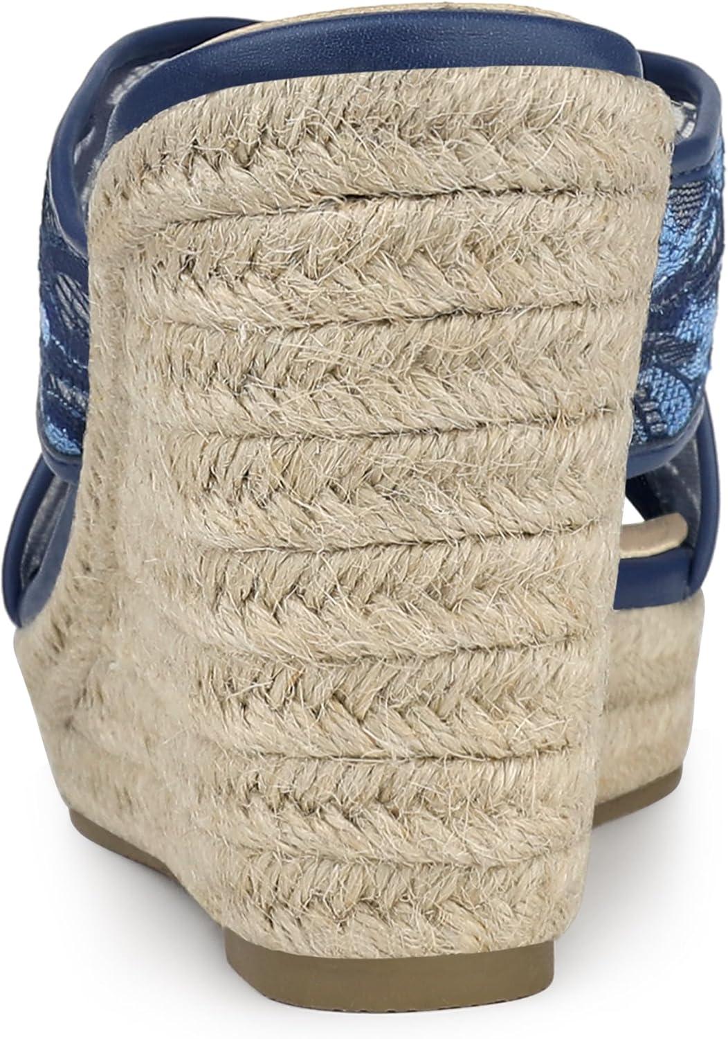 imageAllegra K Womens Lace Crisscross Strap Slide Wedges Wedge Espadrilles SandalsDeep Blue