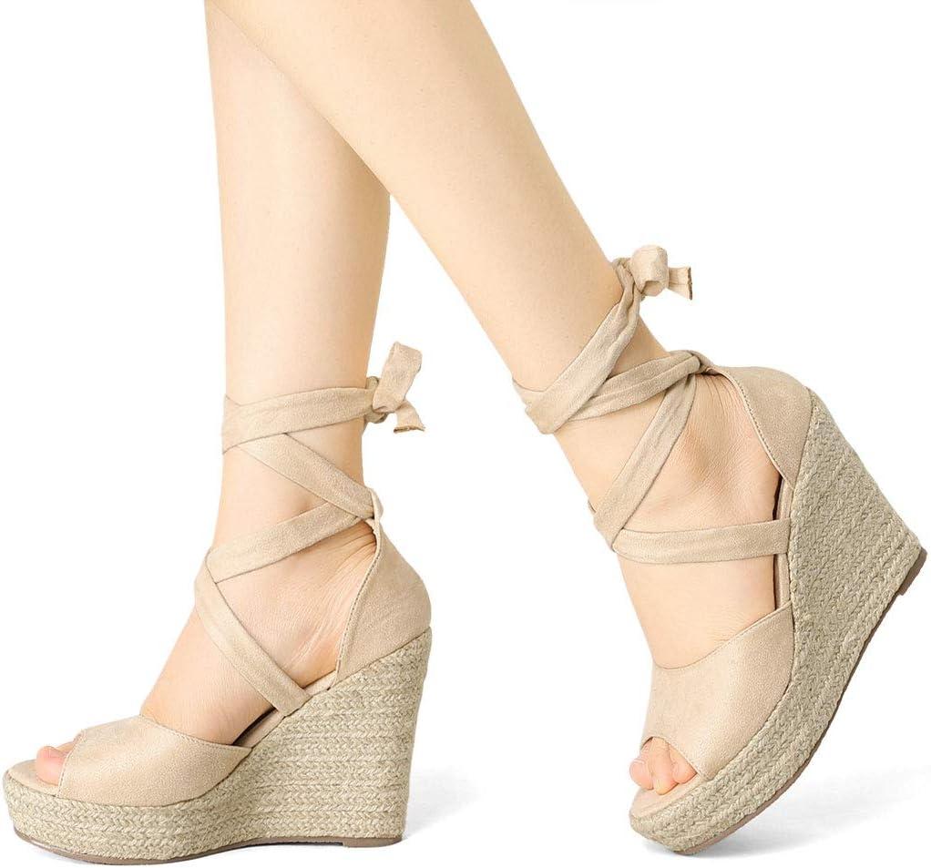 imageAllegra K Womens Lace Up Espadrilles Platform Platform Wedges SandalsBeige