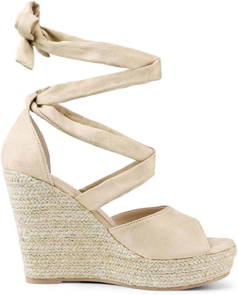 imageAllegra K Womens Lace Up Espadrilles Platform Platform Wedges SandalsBeige
