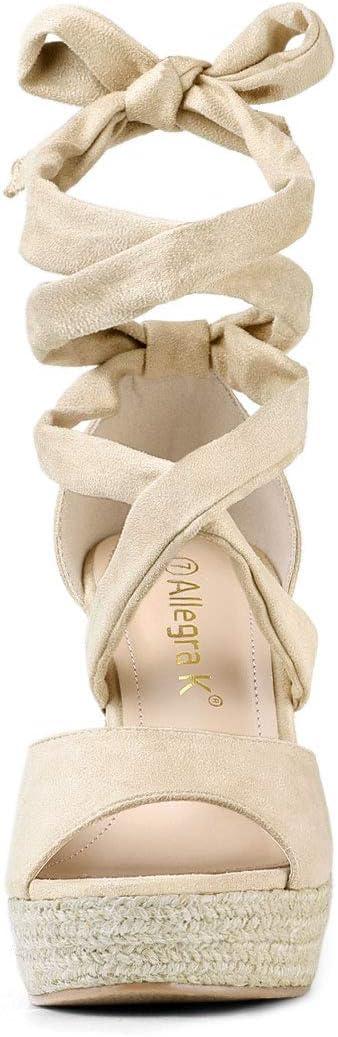 imageAllegra K Womens Lace Up Espadrilles Platform Platform Wedges SandalsBeige