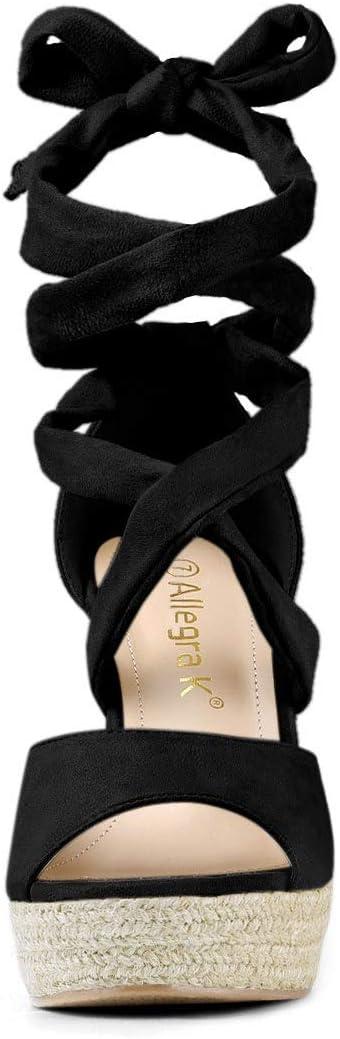 imageAllegra K Womens Lace Up Espadrilles Platform Platform Wedges SandalsBlack