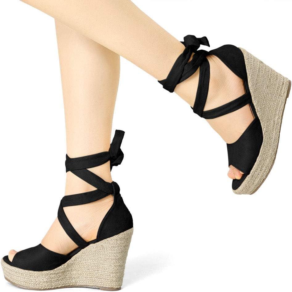 imageAllegra K Womens Lace Up Espadrilles Platform Platform Wedges SandalsBlack
