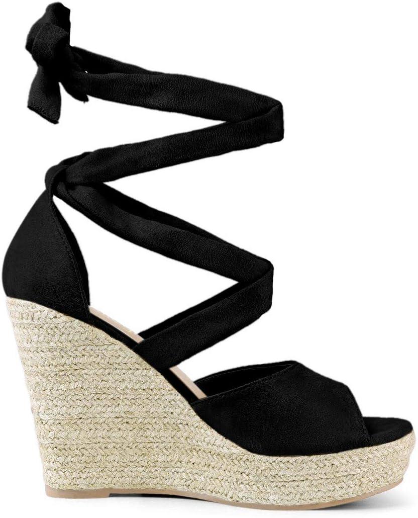 imageAllegra K Womens Lace Up Espadrilles Platform Platform Wedges SandalsBlack