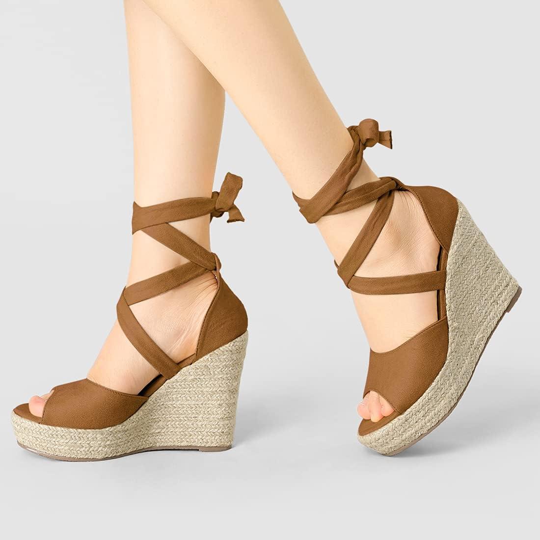 imageAllegra K Womens Lace Up Espadrilles Platform Platform Wedges SandalsBrown