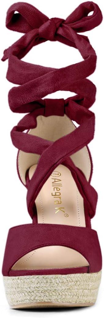 imageAllegra K Womens Lace Up Espadrilles Platform Platform Wedges SandalsBurgundy