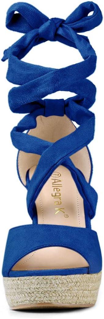 imageAllegra K Womens Lace Up Espadrilles Platform Platform Wedges SandalsDeep Blue