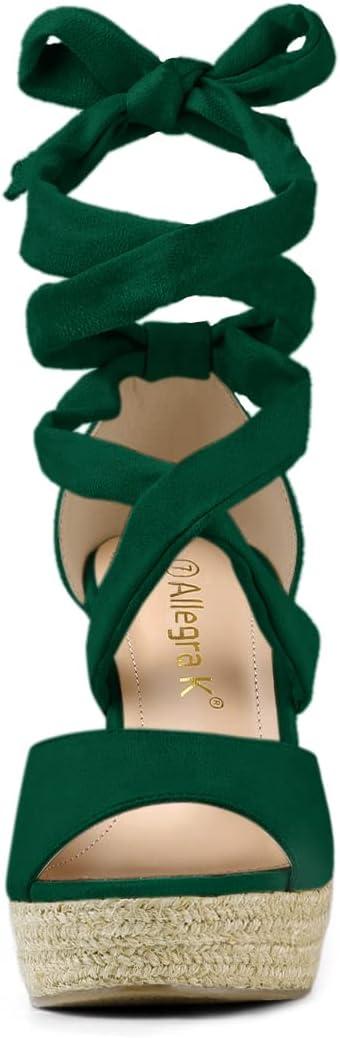 imageAllegra K Womens Lace Up Espadrilles Platform Platform Wedges SandalsGreen