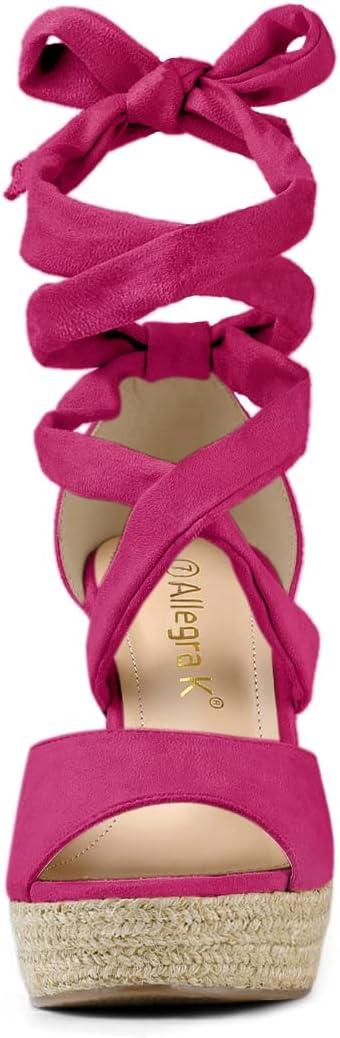 imageAllegra K Womens Lace Up Espadrilles Platform Platform Wedges SandalsHot Pink