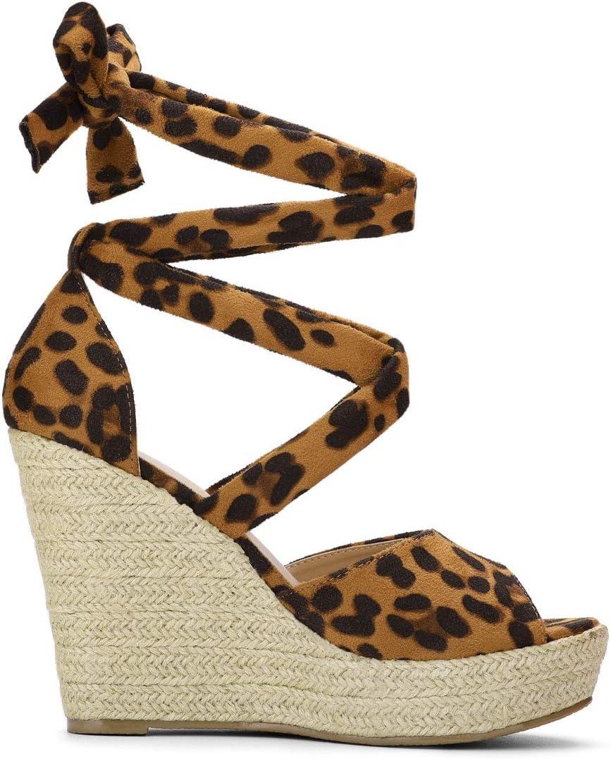 imageAllegra K Womens Lace Up Espadrilles Platform Platform Wedges SandalsLeopard