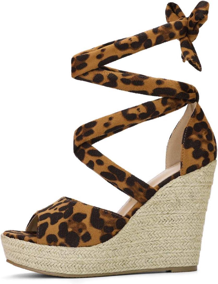 imageAllegra K Womens Lace Up Espadrilles Platform Platform Wedges SandalsLeopard