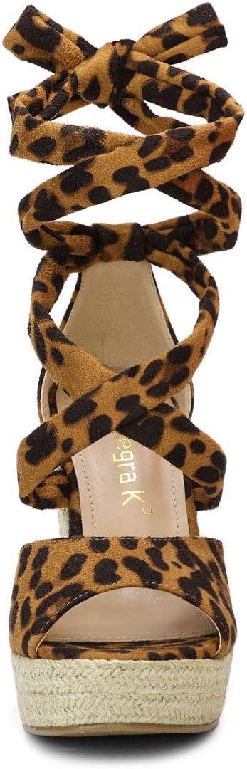 imageAllegra K Womens Lace Up Espadrilles Platform Platform Wedges SandalsLeopard